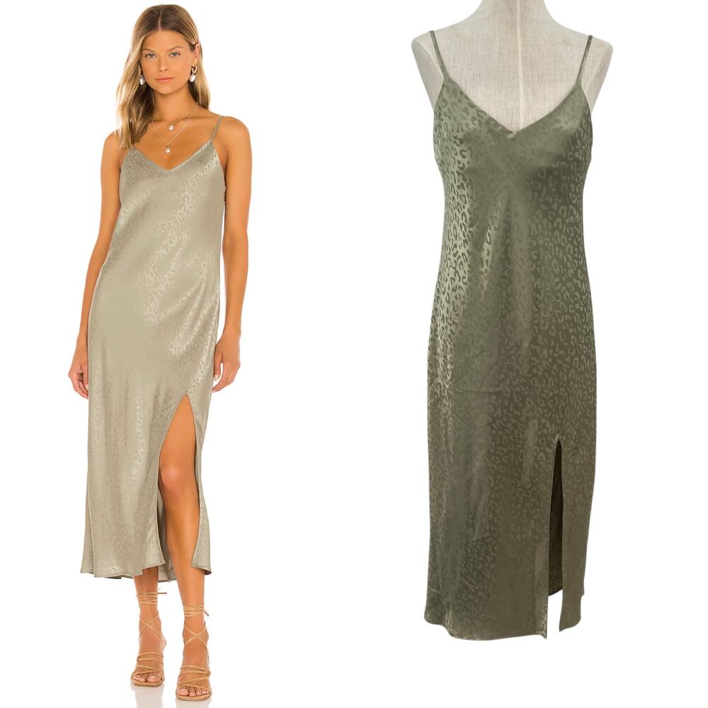Show Me Your Mumu Zio Dress Slip Satin Cheetah Print Sage Green Size Small
